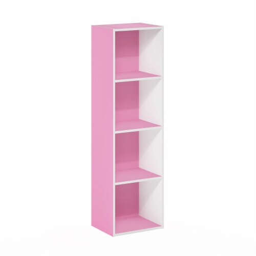Furinno Pasir 4-Tier Open Shelf Bookcase, Pink/White Perspective: front