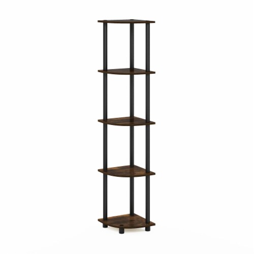 5 Tier Corner Display Rack Multipurpose Shelving Unit, Amber Pine/Black Perspective: front