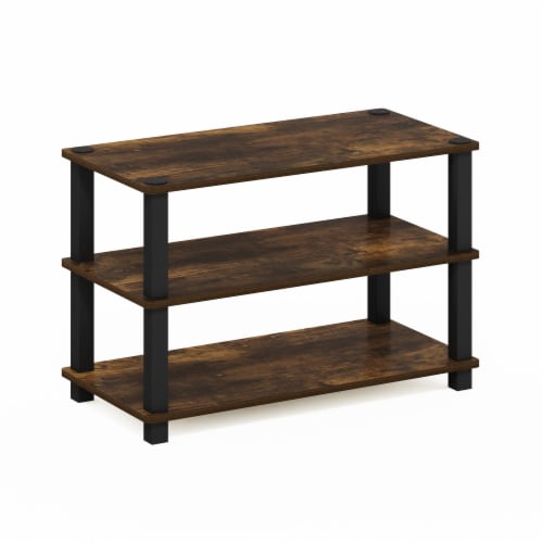 Furinno Turn-S-Tube 3-Tier Shoe Rack, Amber Pine/Black Perspective: front