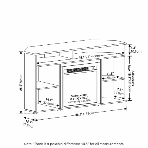 Furinno Jensen Corner TV Stand with Fireplace for TV up to 55
