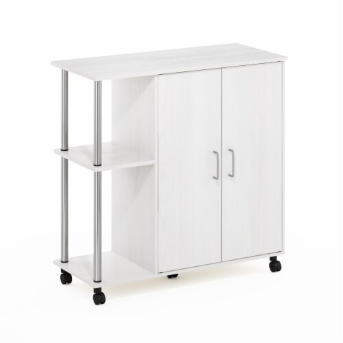 Furinno Helena 3-Tier Utility Kitchen Island and Storage Cart s Steel Tubes, White Oak/Chrome Perspective: front