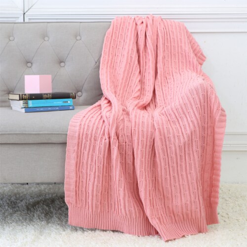 Legacy Decor Cable Knit Sweater Design Soft Lightweight Throw Blanket Pink Color 50 x 60 50 x60 QFC
