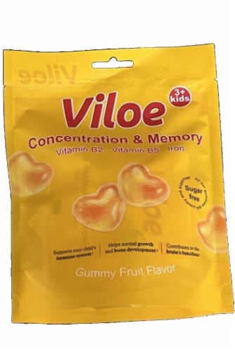 Viloe Fruit Flavor Vitamins B2 & B5 Iron Kids Concentration & Memory Gummies Perspective: front