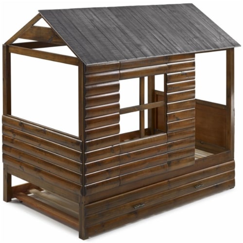 Rustic walnut cabin twin on sale bed & trundle
