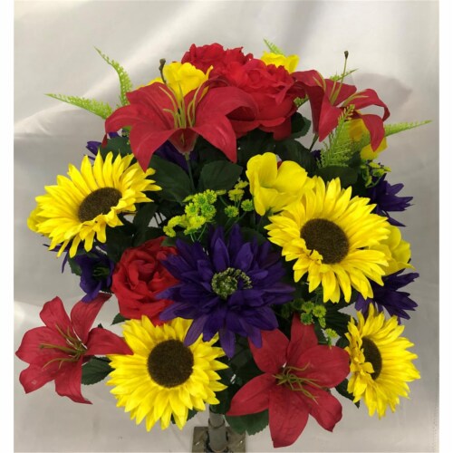 Admired by Nature ABN1B010-RD-YW-PUR 36 Stem Artificial Spring Dahlia & Sunflower Mixed Flowe Perspective: front