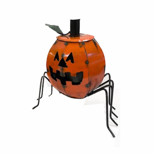 Blue Orange Pottery Large Spider Pumpkin Decoration Perspective: front