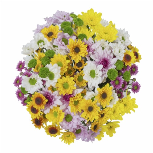Jumbo Mums Floral Bouquet - Yellow / White / Purple Perspective: front