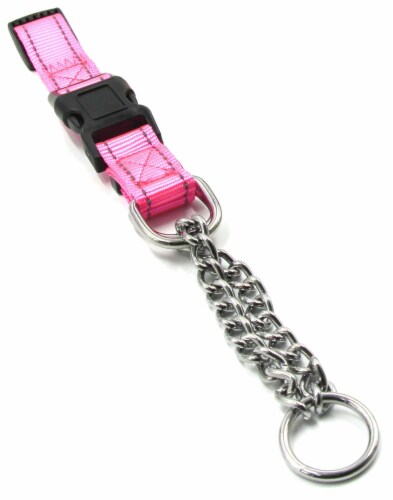 Tutor-Sheild' Martingale Safety and Training Chain Dog Collar - Large / Pink Perspective: front