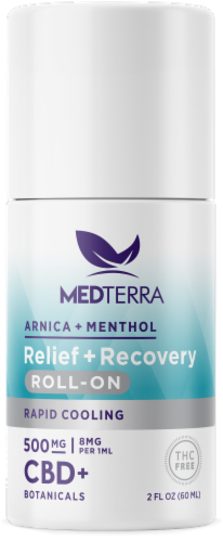 Medterra Relief + Recovery Muscle Support Roll-On CBD Cream Perspective: front