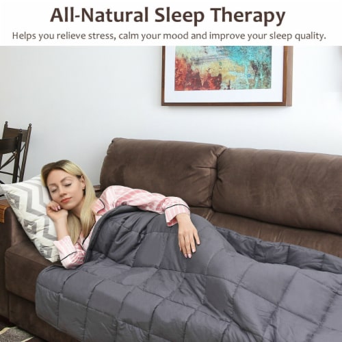 Gymax Weighted Blanket 7-25lbs Twin/Full/Queen/King Size Cotton Blanket Glass Beads Dark Gray Perspective: front
