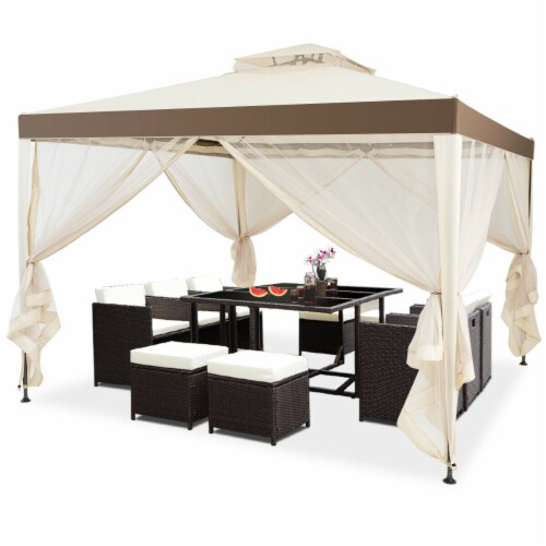 Gymax 10'x 10' Canopy Gazebo Tent Shelter Mosquito Netting Outdoor Patio Perspective: front