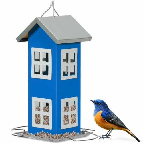 Gymax Outdoor Wild Bird Feeder Weatherproof House Design Garden Yard Decoration Blue Gymax Outdoor Wild Bird Feeder Weatherproof House Design Garden Yard Decoration Blue