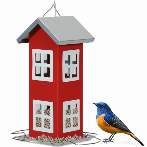 Gymax Outdoor Wild Bird Feeder Weatherproof House Design Garden Yard Decoration Red Gymax Outdoor Wild Bird Feeder Weatherproof House Design Garden Yard Decoration Red