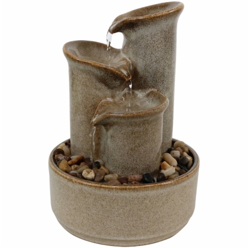 10" Sunnydaze Tiered Carafe Ceramic Indoor Tabletop Water Fountain Feature 