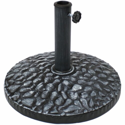 Sunnydaze 18 in Pebble Texture Resin Round Patio Umbrella Base - Grey Perspective: front
