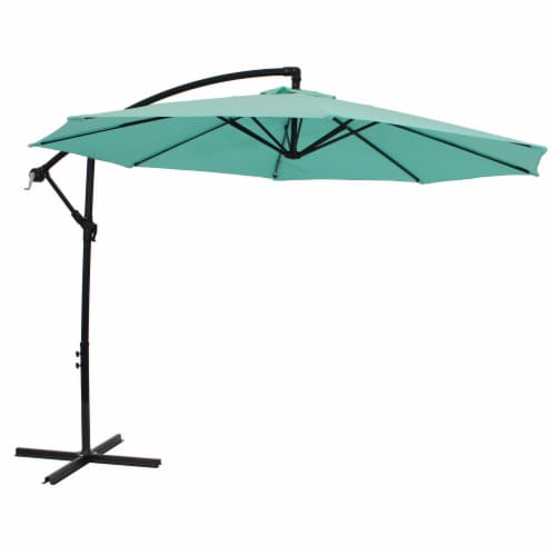 Sunnydaze 9.5 ft Cantilever Offset Patio Umbrella with Crank - Seafoam Perspective: front
