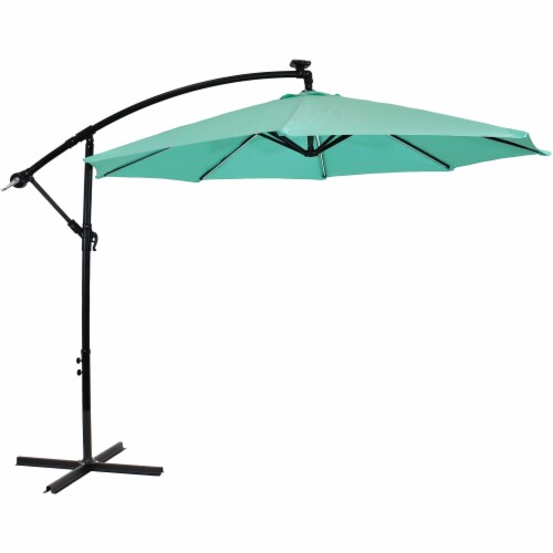 Sunnydaze 9.5 ft Solar Cantilever Offset Patio Umbrella - Seafoam Perspective: front