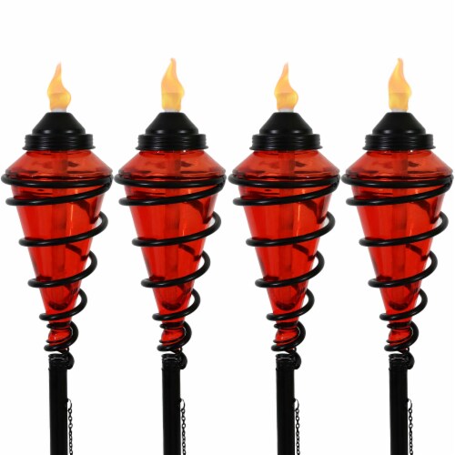 Sunnydaze 2-in-1 Swirling Metal Glass Outdoor Lawn Torch Set of 4 - Green