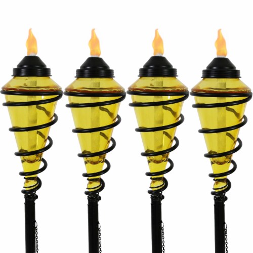 4-Pack Patio Torches Metal Swirl Yellow Glass Outdoor Lawn Garden Tabletop Decor Perspective: front
