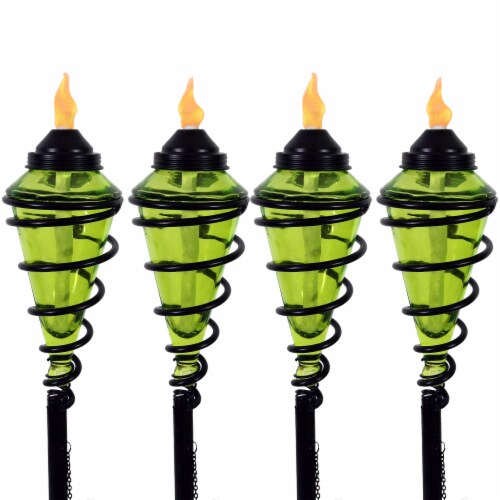 Sunnydaze Swirled Metal/Glass 2-in-1 Outdoor Lawn Torch - Green - Set of 4 Perspective: front