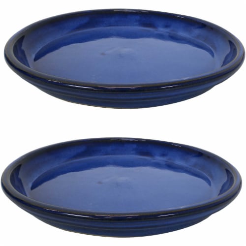 Sunnydaze 12 in Glazed Ceramic Flower Pot/Plant Saucer Blue Set of 2, 1.75 Kroger
