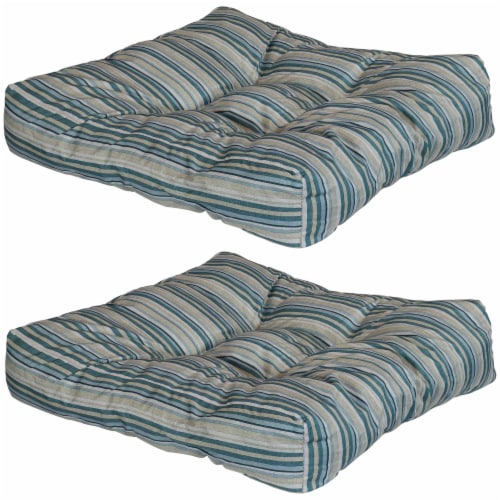 Sunnydaze Outdoor Square Tufted Seat Cushion - Neutral Stripes