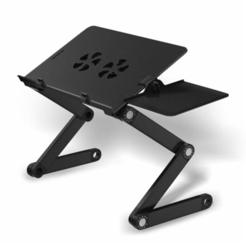 Adjustable laptop table clearance with cooling fan
