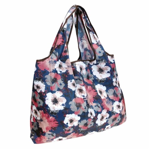 Wrapables Large Nylon Reusable Shopping Bag, Pansies Perspective: front