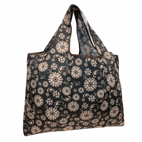 Wrapables Large Nylon Reusable Shopping Bag, Floral Deco Perspective: front