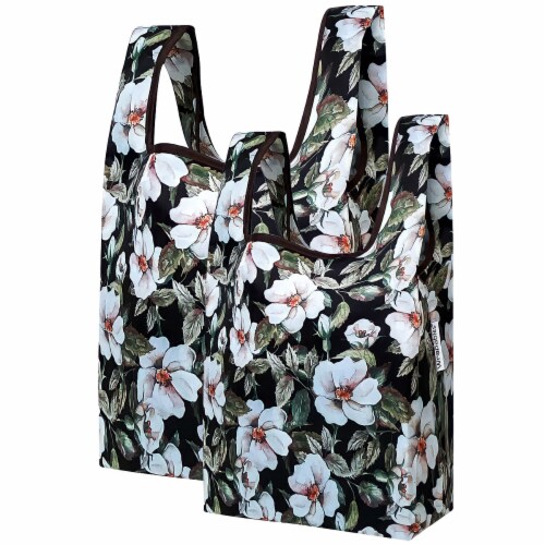 Wrapables JoliBag Collection Reusable Shopping Bag (Set of 2), White Pansies Perspective: front