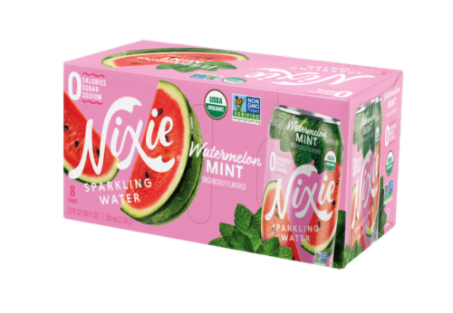 Nixie Watermelon Mint Flavored Sparkling Water Cans Perspective: front