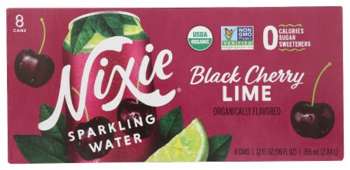 Nixie® Black Cherry Lime Flavored Sparkling Water Cans Perspective: front