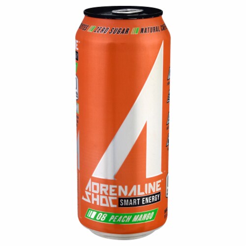 ASHOC Accelerator Peach Mango Smart Energy Drink Can Perspective: front
