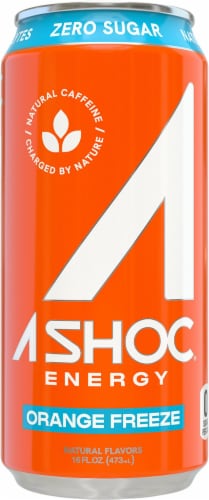 ASHOC Accelerator Orange Freeze Energy Drink Can Perspective: front