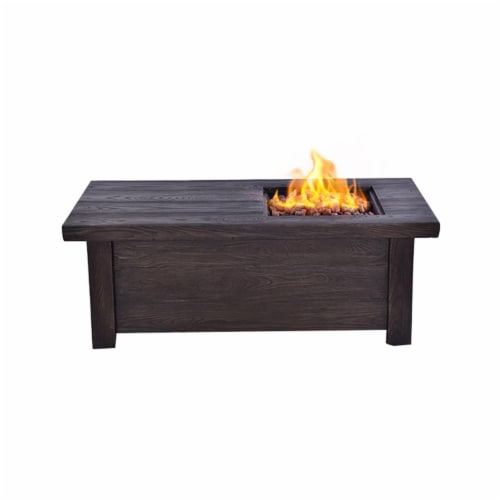 Lexora LM120047TB00000 47 in. Melardo Long Fire Pit Table With Round Burner Kit, Wood Texture Perspective: front