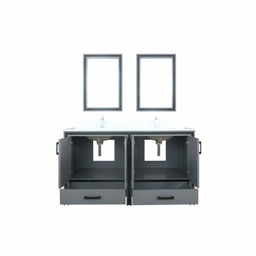 60" Dark Grey Double Vanity, Cultured Marble Top, White Square Sink and 22" Mirrors w/ Faucet Perspective: front