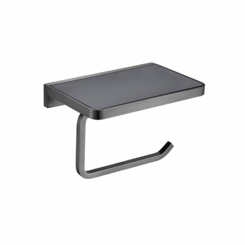 Bagno Bianca Stainless Steel Black Glass Shelf w/ Toilet Paper Holder - Gun Metal Perspective: front