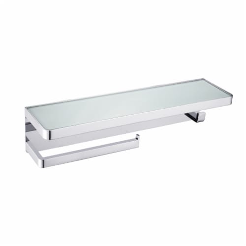 Bagno Bianca Stainless Steel White Glass Shelf w/ Towel Bar & Robe Hook - Chrome Perspective: front