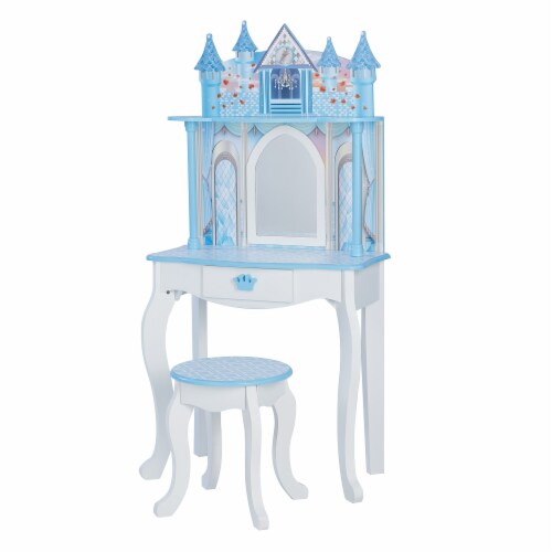 Teamson Kids Dreamland Castle Vanity Set with Chair and Accessories, White/Blue TD-12951F Perspective: front