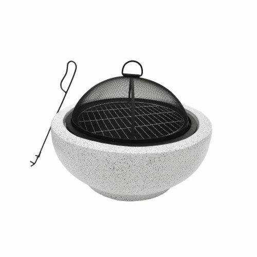 Peaktop Outdoor 24 Wood Burning Fire Pit with Grill Grate & Concrete Base for Garden, Gray Perspective: front