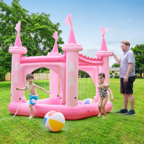 Teamson Kids Water Fun Castle Inflatable Kiddie Pool with pump Pink