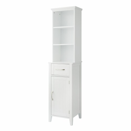 Elegant Home Fashions Wooden Bathroom Linen Storage Cabinet Freestanding Space Saver, White Perspective: front