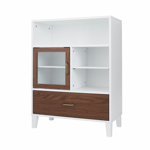 Elegant Home Fashions Wooden Bathroom Floor Storage Cabinet Space Saver Organizer, Walnut Perspective: front