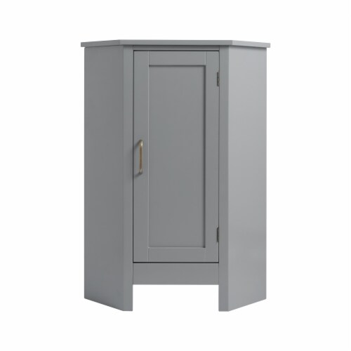 Elegant Home Fashions Wooden Bathroom Corner Floor Storage Cabinet Space Saver, Gray Perspective: front