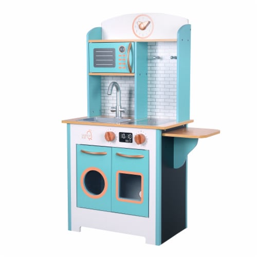 Teamson Kids Little Chef Retro Wooden Kitchen Playset with 7 Play Cooking  Accessories, Aqua, 1 - Baker's