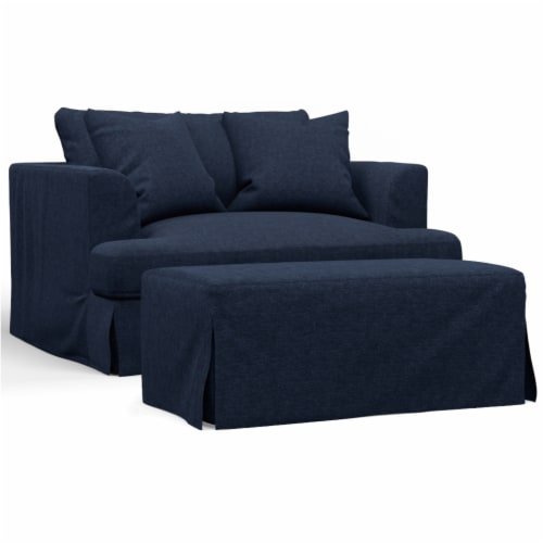 Navy blue chair and a half on sale with ottoman
