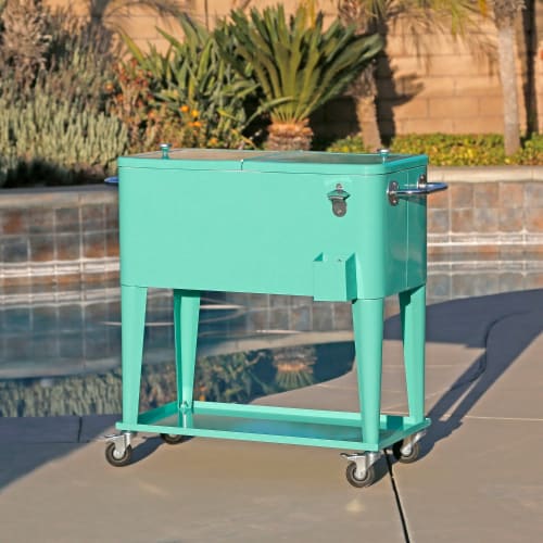 Home Aesthetics Retro 80Qt Quart Rolling Cooler Cart Ice Chest Patio Outdoor Portable Seaf Perspective: front