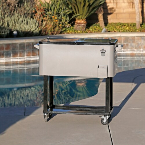 Home Aesthetics Grey 80 Qt Quart Rolling Cooler Ice Chest Beverage Bar for Patio Outdoor P Perspective: front