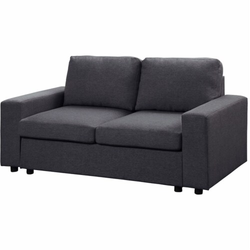 Lilola Home Brenton Loveseat Couch in Color Dark Gray Linen Fabric Perspective: front