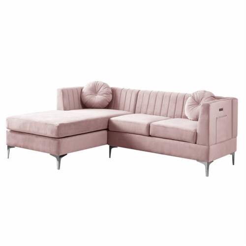 Pink velvet store sectional sofa